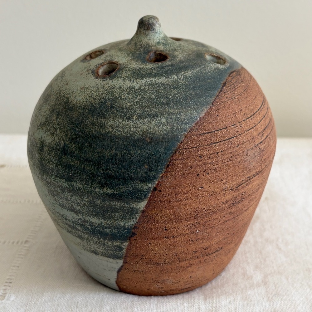Ceramic Flower Frog Earthy Stoneware Pottery Handmade Vase